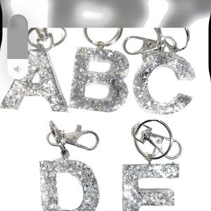 Silver Glitter Alphabet Keychains